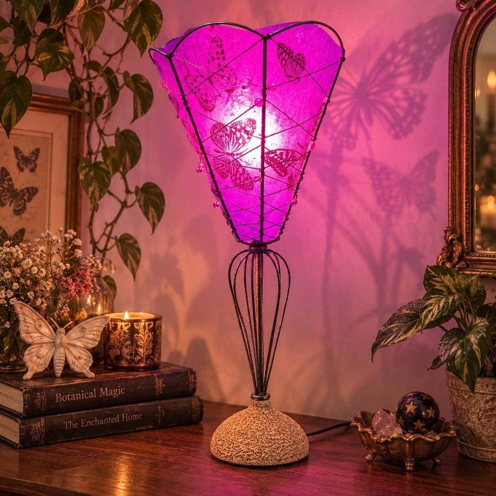 Upcycled Magenta Butterfly Lamp Fairycore Whimsical Fantasy Light 20"